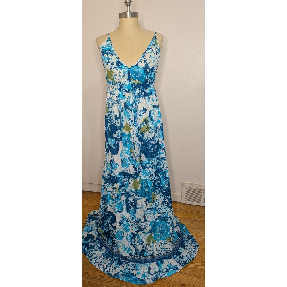 Debbie Katz South Beach Floral Cotton Maxi Dress Boho Euro Summer Resort Size M